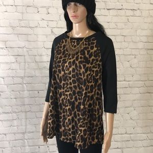 Leopard Cheetah 3 Quarter long sleeve Black top